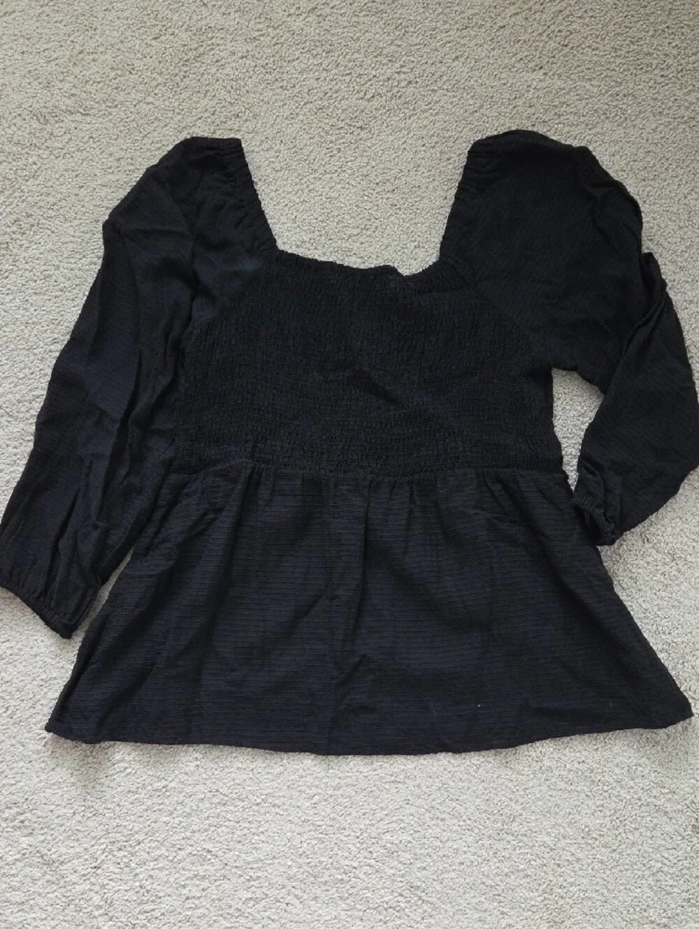 LOFT Black Puff-Sleeve Peplum Top